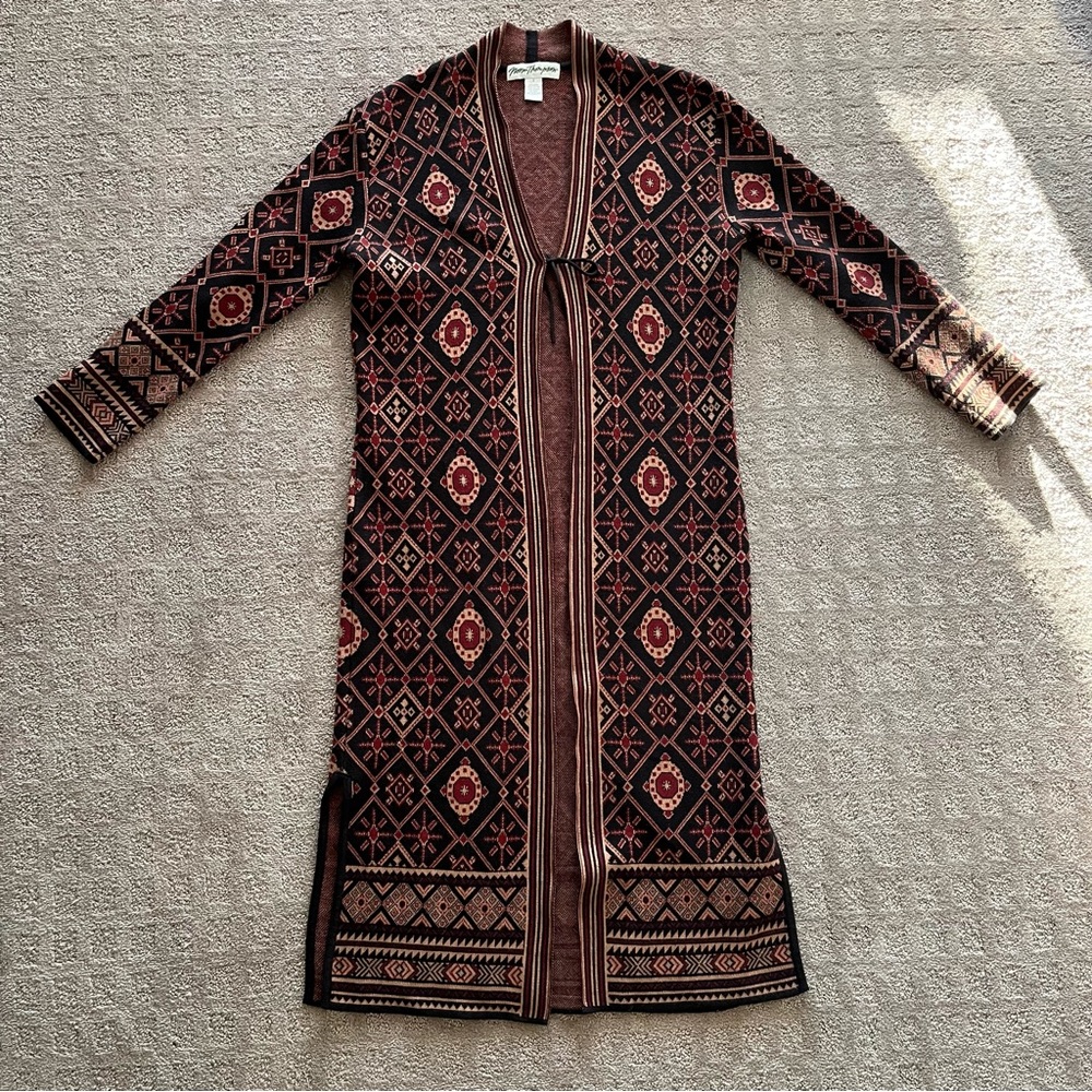 Norm Thompson Vintage Long Duster Cardigan Sweater Small VTG Tribal